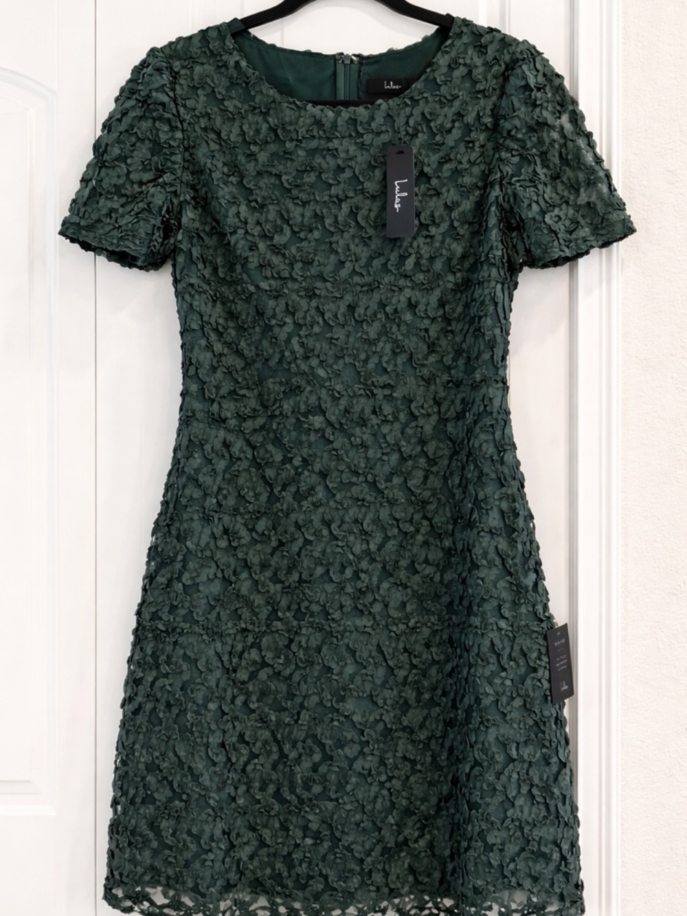 Lulus Dark Green 3D Floral Lace Mini Dress XL NWT Short Sleeve